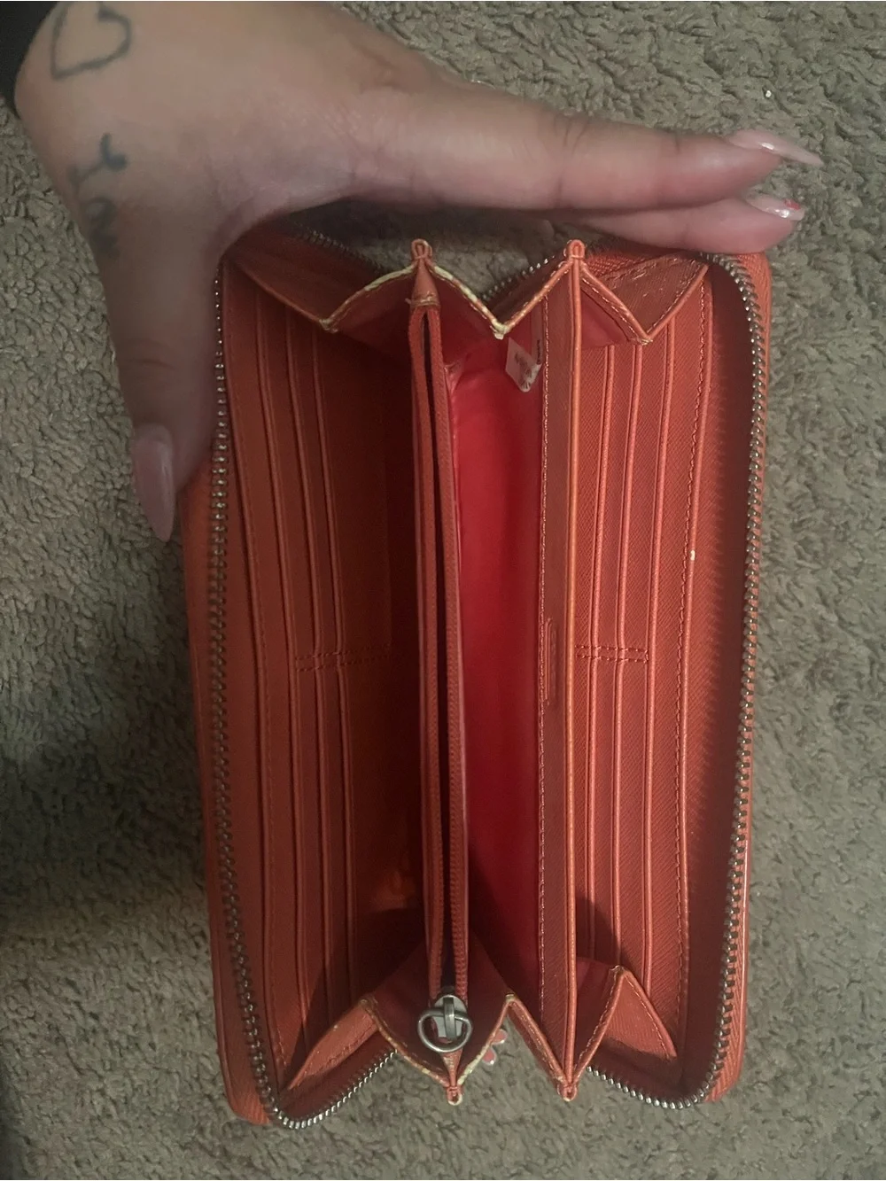 Coach Beige Canvas Zip-Around Wallet with Coral Pink Floral Accents
